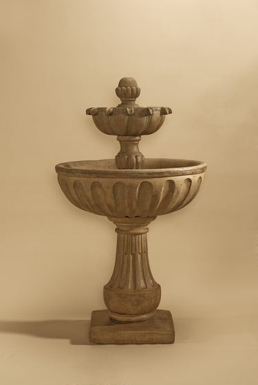 Valeria Two Tier Outdoor Cast Stone Garden Fountain – Classic Elegance with Gadroon Detail